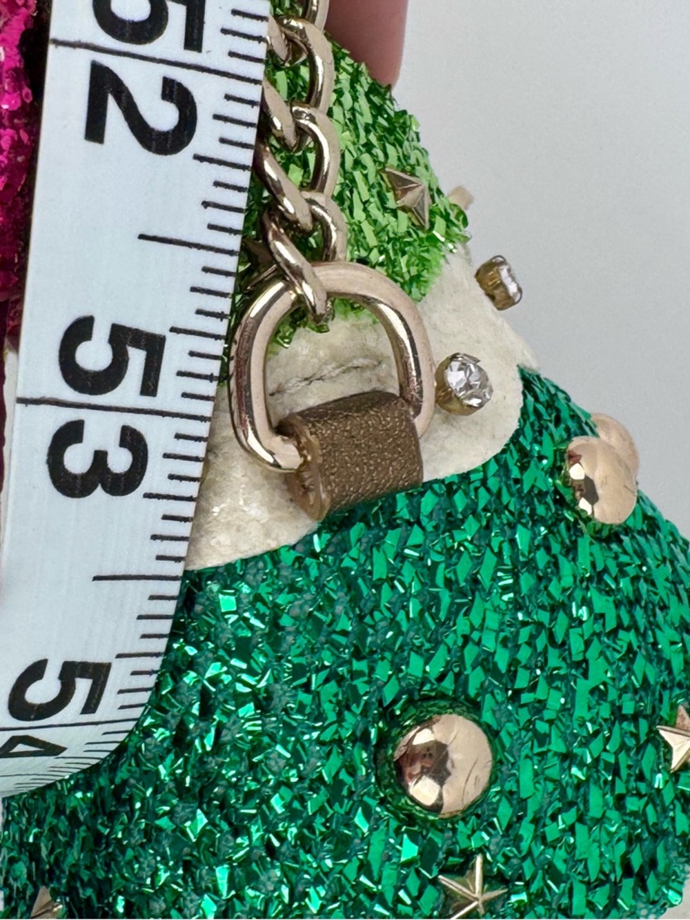 Betsey Johnson Spruce Me Up Cross Body Gold Chain Purse Bag Christmas Tree Zip - Picture 9 of 14